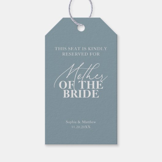 Platz reserviert Mutter der Braut Blaue Hochzeit Geschenkanhänger (Vorderseite)
