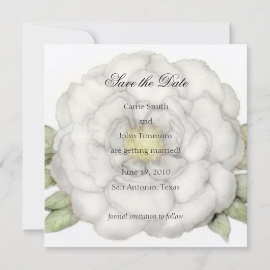 Platz Save the Date White Peony (Vorderseite)