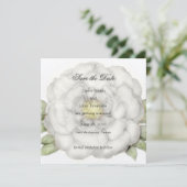 Platz Save the Date White Peony (Stehend Vorderseite)