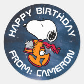 PLATZ | Snoopy | Happy Birthday Runder Aufkleber (Vorderseite)