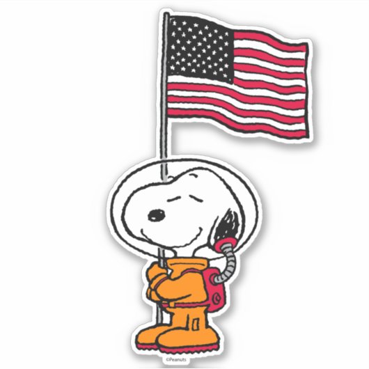 PLATZ | Snoopy mit Flaggenastronaut Aufkleber (Vorderseite)