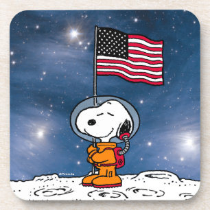 PLATZ   Snoopy mit Flaggenastronaut Getränkeuntersetzer