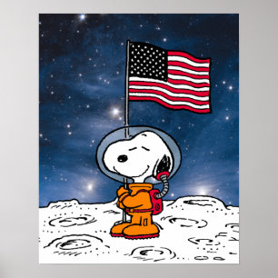 PLATZ   Snoopy mit Flaggenastronaut Poster