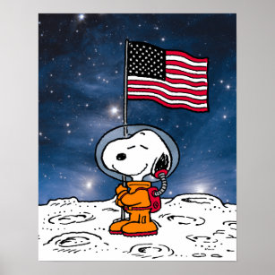PLATZ   Snoopy mit Flaggenastronaut Poster