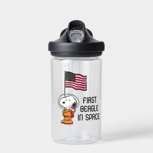 PLATZ | Snoopy mit Flaggenastronaut Trinkflasche (Vorne)