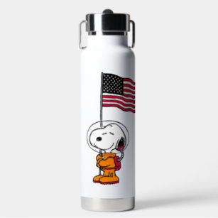 PLATZ   Snoopy mit Flaggenastronaut Trinkflasche