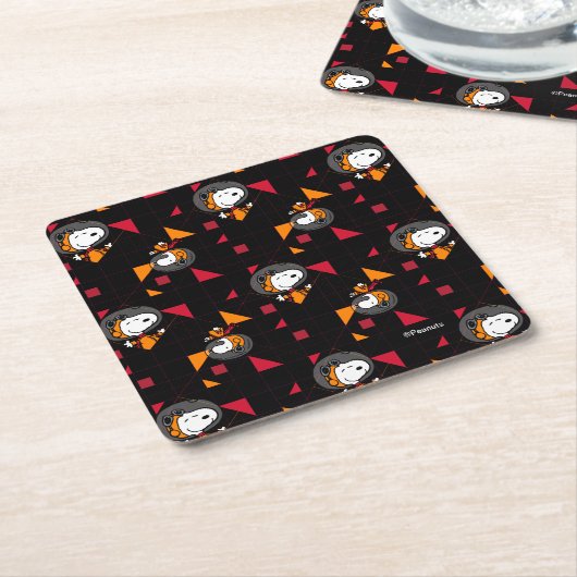 PLATZ | Snoopy Space Anzug Schwarzes Muster Rechteckiger Pappuntersetzer (angewinkelt)