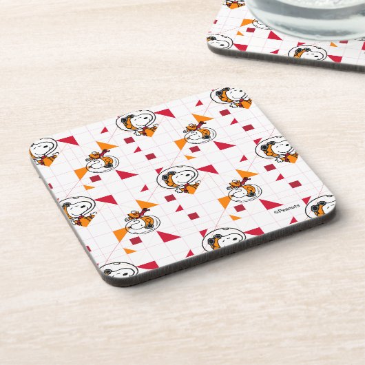 PLATZ | Snoopy Space Anzug Weißes Muster Getränkeuntersetzer (Linke Seite)