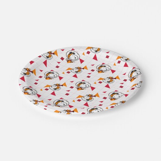 PLATZ | Snoopy Space Anzug Weißes Muster Pappteller (Schrägansicht)