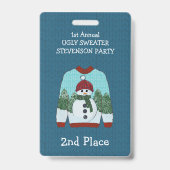 Platz Snowman Ugly Sweater Party Gewinner Abzeiche Ausweis (Vorderseite)