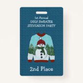 Platz Snowman Ugly Sweater Party Gewinner Abzeiche Ausweis (Vorderseite)