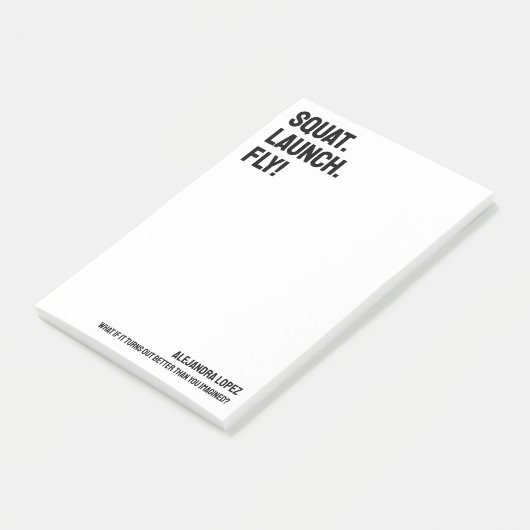 PLATZ. STARTEN. FLIEGEN! Eigene Inspiration Person Post-it Klebezettel (angewinkelt)