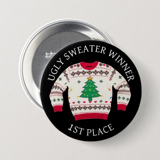 Platz Ugly Sweater Gewinner | Weihnachten Button (Vorne & Hinten)