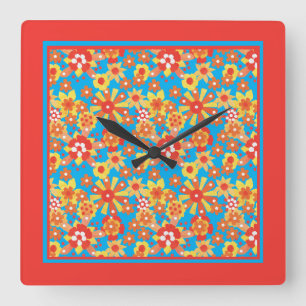 Platz-Wall-Uhr, Ditzy-Orange-Blume Quadratische Wanduhr