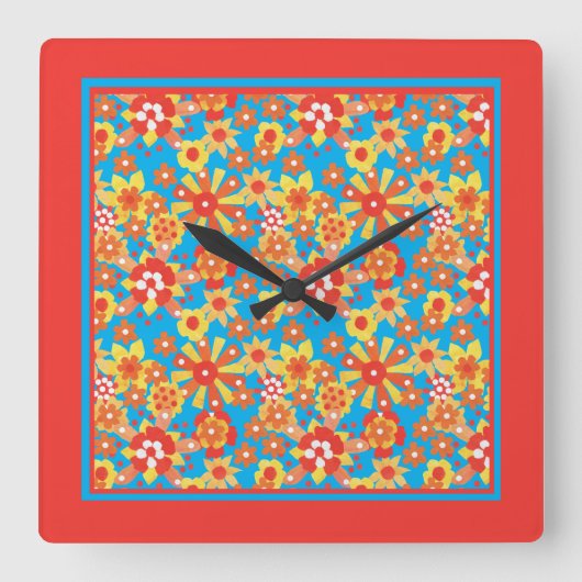 Platz-Wall-Uhr, Ditzy-Orange-Blume Quadratische Wanduhr (Vorderseite)