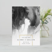 Platz weg | Modernes vertikales Foto Save the Date Folieneinladung (Stehend vorne)