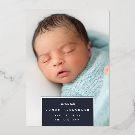 Platz weg | Silver Foil Birth Ankündigung (Vorderseite)