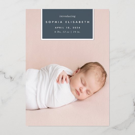 Platz weg | Silver Foil Birth Ankündigung (Vorderseite)