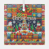 Platz Weihnachten 2024 Kente Muster Ornament Aus Glas (Vorderseite)
