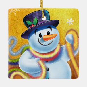 Platz Weihnachtsbaumdekoration Snowman & tinsel. Keramikornament