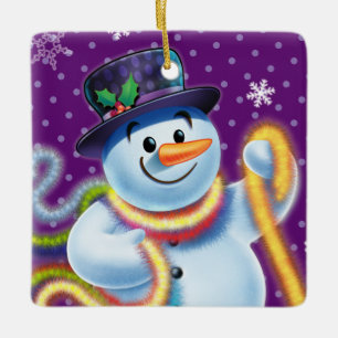 Platz Weihnachtsbaumdekoration Snowman & tinsel. Keramikornament