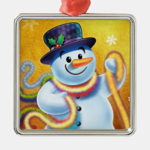 Platz Weihnachtsbaumdekoration Snowman & tinsel. Ornament Aus Metall