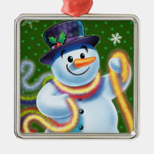 Platz Weihnachtsbaumdekoration Snowman & tinsel. Ornament Aus Metall