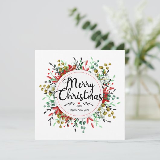 Platz Weihnachtskarte Blume Wreath (Stehend Vorderseite)