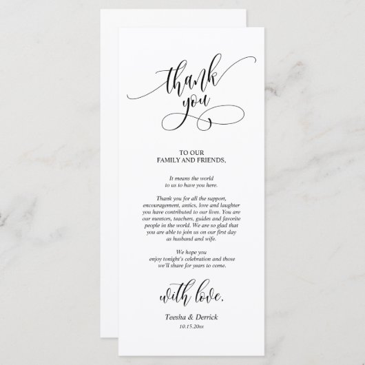 Platz zum Abendessen dank Kalligraphie Karten (Vorne/Hinten)