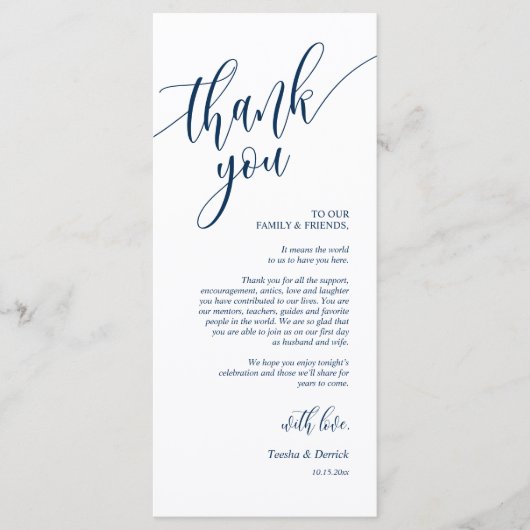 Platz zum Abendessen dank Kalligraphie Karten (Vorderseite)