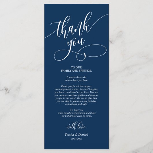 Platz zum Abendessen dank Kalligraphie Karten (Vorderseite)