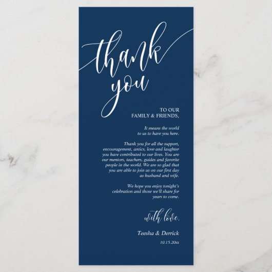 Platz zum Abendessen dank Kalligraphie Karten (Vorderseite)