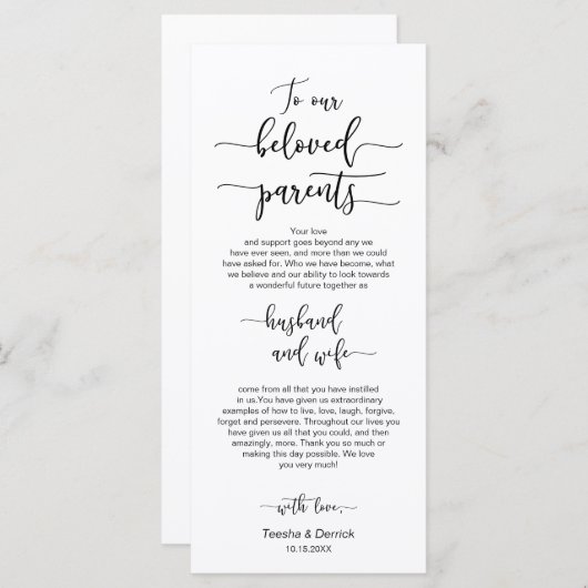 Platz zum Abendessen, Schwarzer Schriftart, danke Programm (Vorne/Hinten)