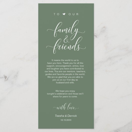 Platz zum Abendessen Vielen Dank, Sage Green Card Programm (Vorderseite)