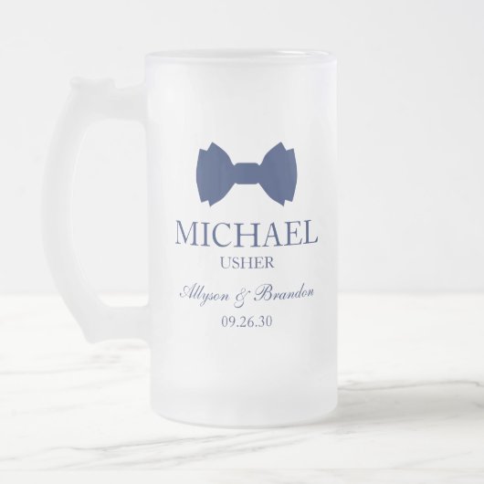 Platzanweiser blaue Fliege Mattglas Bierglas (Links)