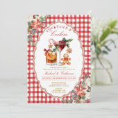 Plätzchen & Cocktails Cozy Rustic Rot Gingham Einladung (Stehend Vorderseite)