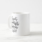 Plätze, Aufzüge, Burpees & Kaffee! Schwarzes Skrip Kaffeetasse (Vorderseite Links)