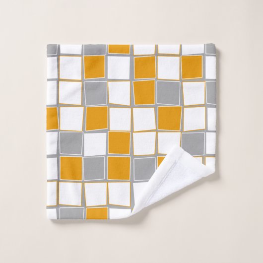 Plätze, grau, weiß, Senfgelb, modern Badhandtuch Set (Waschlappen)