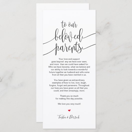 Platzieren Sie Dankeschön-Karte für geliebte Elter Programm (Vorne/Hinten)