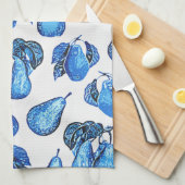 Platzierte Birnen-Printwerbung in Indigoblau und W Geschirrtuch (Viertel Falte)