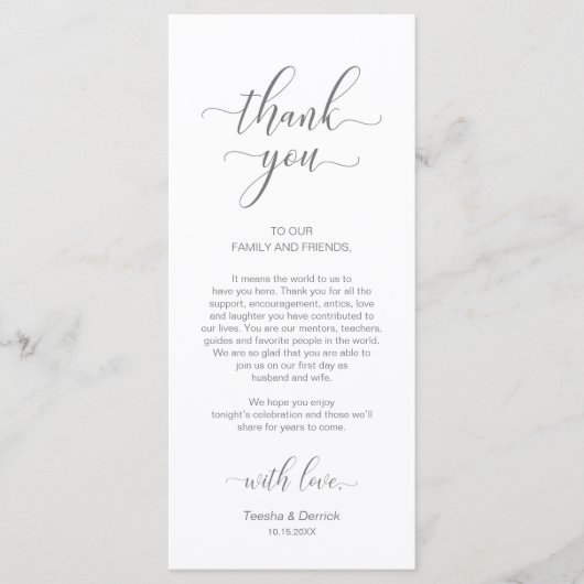 Platzierung Danke, elegante dunkelgraue Karte (Vorderseite)