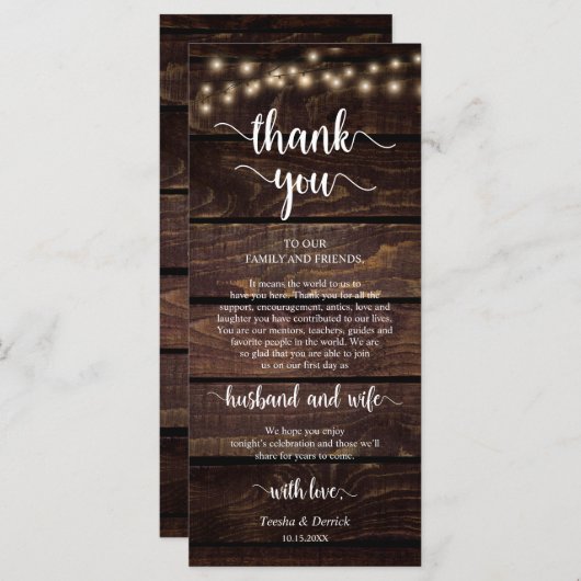 Platzierung Danke, Rustic String lights Card Programm (Vorne/Hinten)