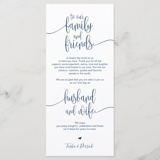 Platzierung Dankeschön Karte für das Hochzeitsesse (Vorderseite)