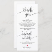 Platzierung Dankeschön Karte für das Hochzeitsesse (Vorne/Hinten)