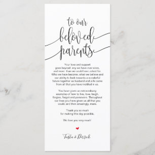 Platzierung Dankeschön Karte für geliebte Eltern