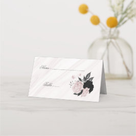 Platzkarte aus schwarzem und rosa Blumenmarmor