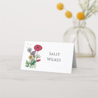 Platzkarte der Aquarellfarben-Wildblume