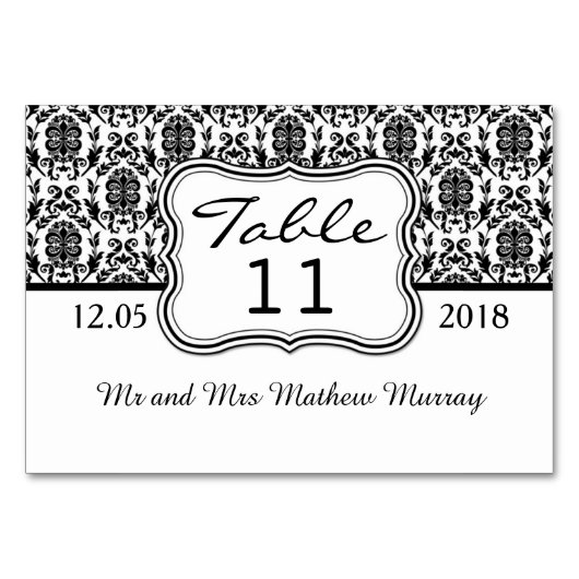 Platzkarte der Tischnummer Schwarz-Weiß (Rückseite)