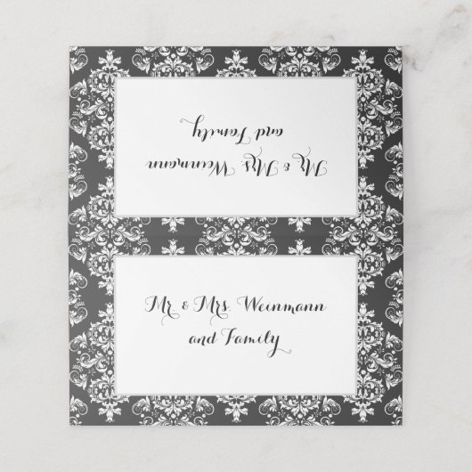 Platzkarte für den Hochzeittisch Schwarz-Weiß-Dama (Außenseite Aufgefaltet)