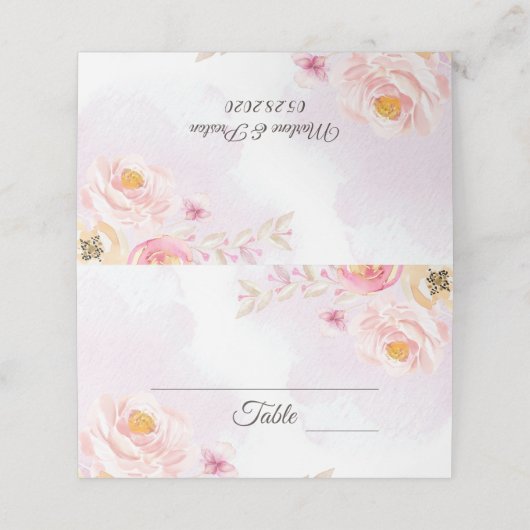 Platzkarte für Hochzeiten in Aquarellfarben (Außenseite Aufgefaltet)